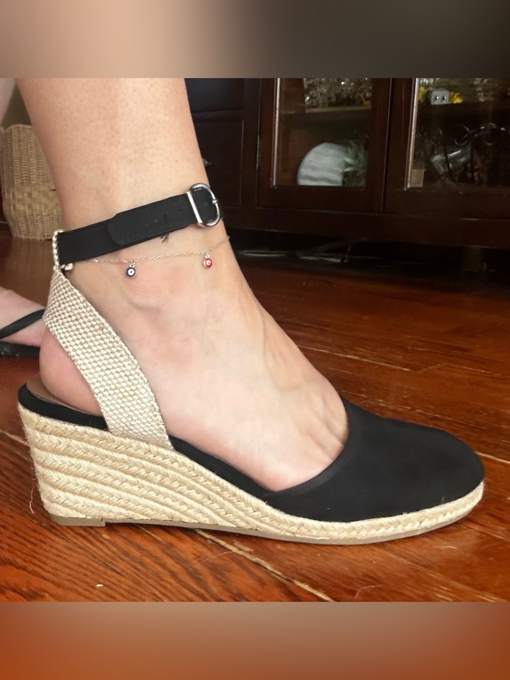Style & Co. Black Espadrille Wedge Sandals with Ankle Strap